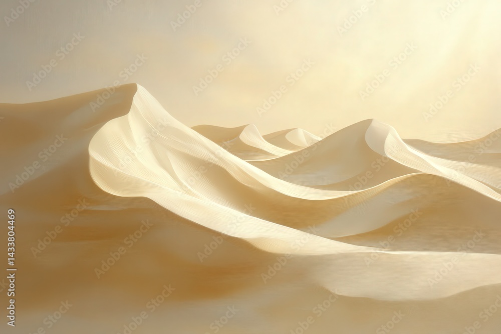 Fototapeta premium Soft, undulating desert dunes bathed in golden light.