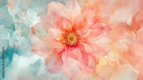 Watercolor Peach Flower Painting Soft Pastel Colors