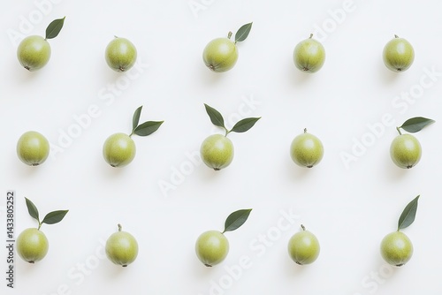 Wallpaper Mural Pattern of small green fruits with leaves on white Torontodigital.ca