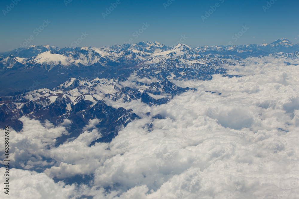Snowcaped Andes Mountains from the airplane, Santiago de Chile