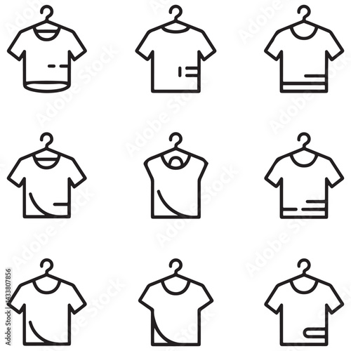 T-shirt icon. T-shirt icon collection line and flat style. T-shirt with hanger icon. T-shirt sign and symbol. Vector Black silhouettes. with white background