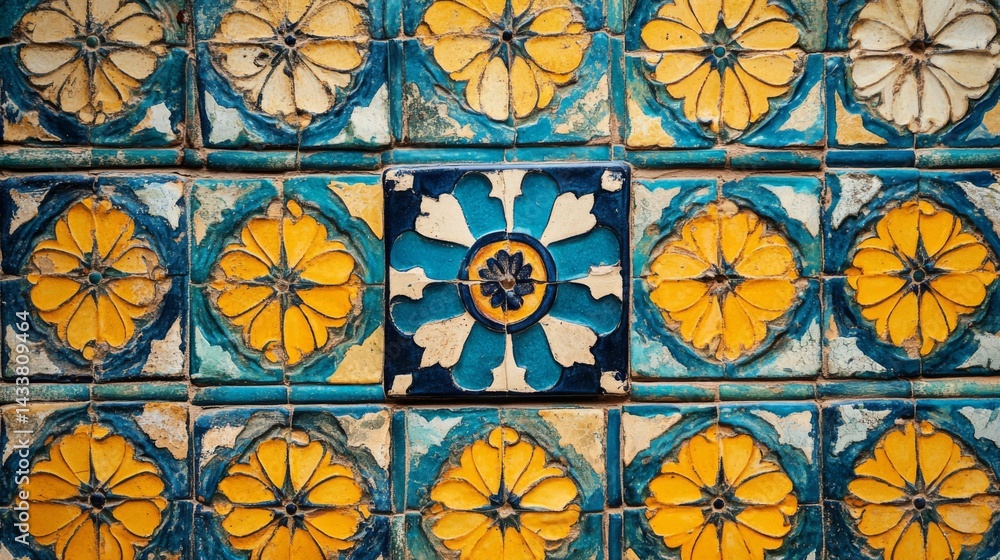 Blue and Yellow Floral Tile Mosaic Pattern Blue and Yellow Floral Tile Mosaic Pattern