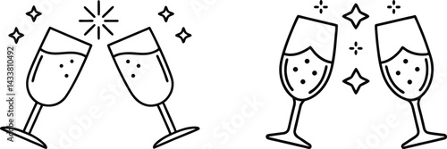 Wallpaper Mural Clinking Champagne Glasses Badge Icons – Line Art Vector Set, Elegant Celebration Icons – Champagne Toast Line Illustrations, Cheers Logo Collection – Black Line Badge Icons Vector. Torontodigital.ca