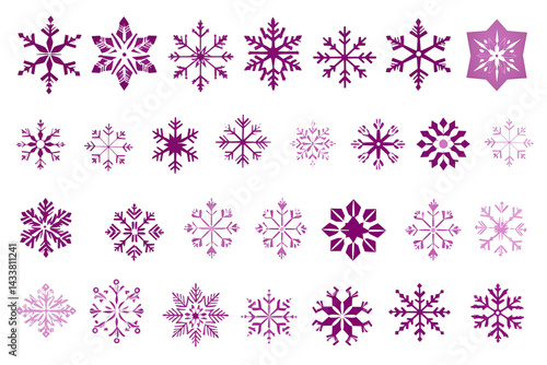 A collection of purple snowflakes arranged in a grid pattern on a transparent background image design art png