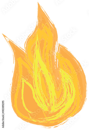 Fire icon. Orange, and yelow flames. Charcoal fire. Three colors, making the structure more alive