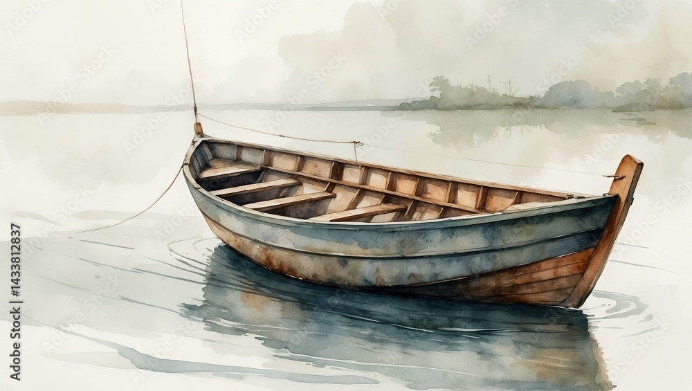 Obraz premium A tranquil fishing boat on still water