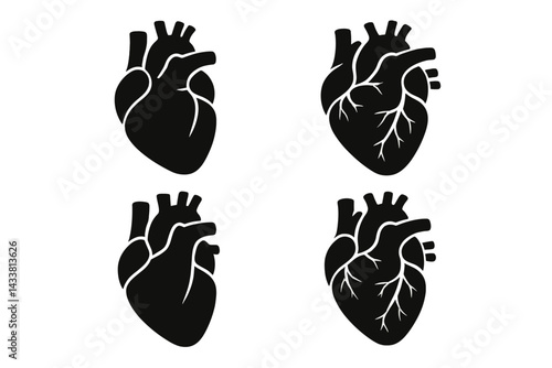 Heart icon set featuring anatomical and stylized designs for various creative applications and projects
