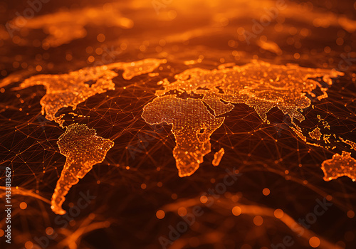 Glowing World Map: Abstract Global Network Background