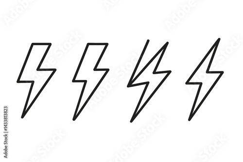 Icon set featuring four distinct lightning bolt designs for graphic use in digital projects and applications