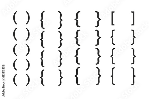Icon set featuring various brackets and grouped symbols for design applications and programming