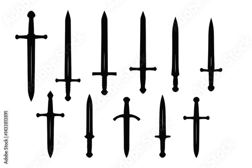Collection of sword icons featuring various designs and styles ideal for fantasy themes or graphic projects