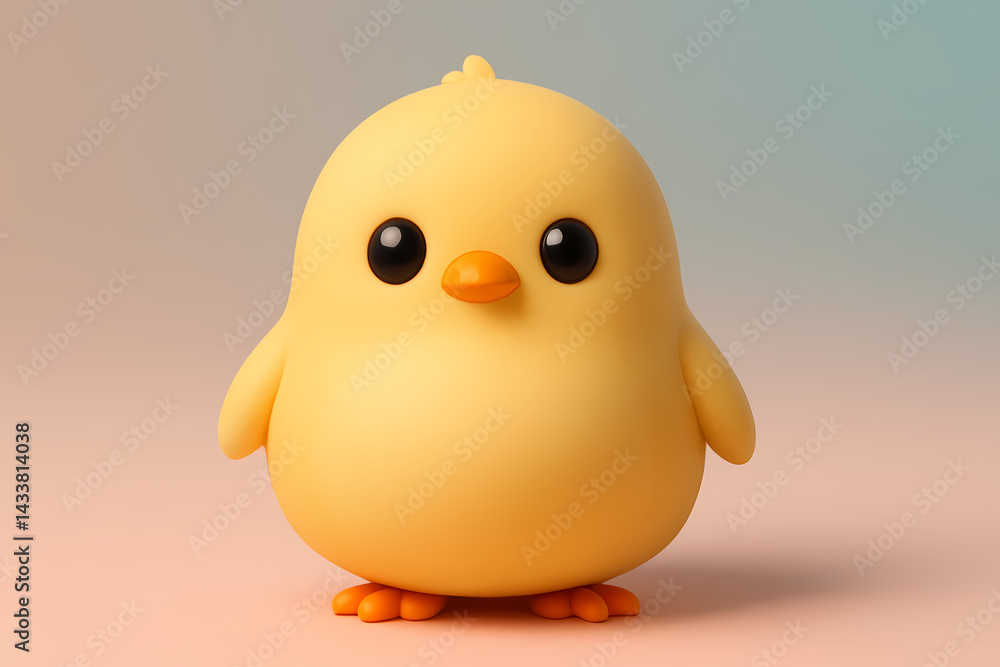 3D Baby Chick Character with Big Belly on Pastel Toy Surface 3D Baby Chick Character with Big Belly on Pastel Toy Surface