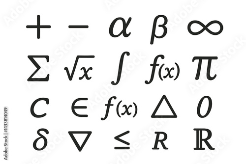 Collection of mathematical symbols and icons for educational and creative projects
