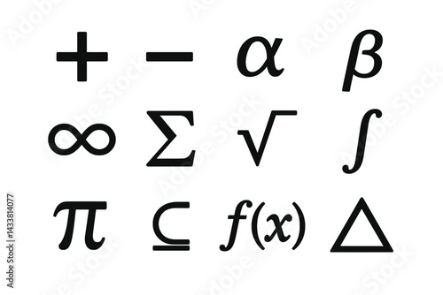 Icon set featuring mathematical symbols and Greek letters for educational and design purposes