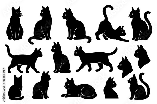Various black cat icons in different poses for creative design and illustration purposes