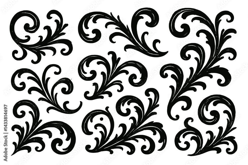 Elegant black swirl icon set designed for decorative purposes and graphic design projects Elegant black swirl icon set designed for decorative purposes and graphic design projects