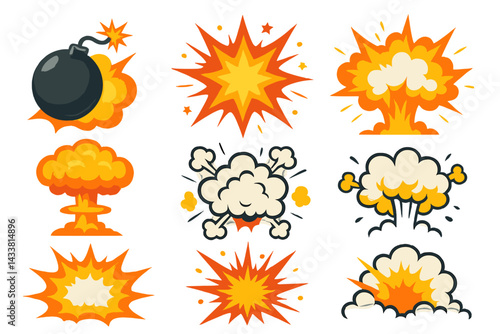 Icon set featuring explosive designs and bomb graphics for creative projects