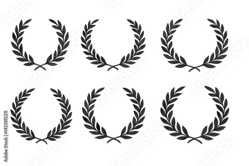 Icon set featuring six distinctive laurel wreath designs suitable for awards and achievements