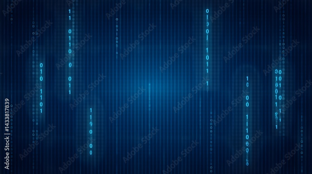 Abstract binary code rain on dark blue background. Digital data stream. Best for technology, programming, and futuristic concepts. Abstract binary code rain on dark blue background. Digital data stream. Best for technology, programming, and futuristic concepts.