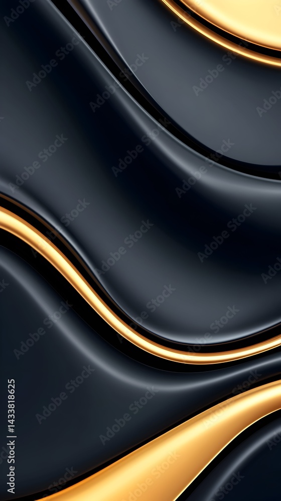 Abstract artwork featuring flowing, dark fabric-like forms with gold accents Smooth, elegant curves create a luxurious feel Abstract artwork featuring flowing, dark fabric-like forms with gold accents Smooth, elegant curves create a luxurious feel