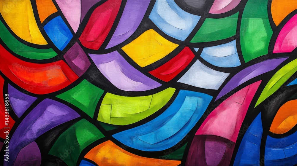 Fototapeta premium Vibrant Abstract Painting with Colorful Geometric Shapes