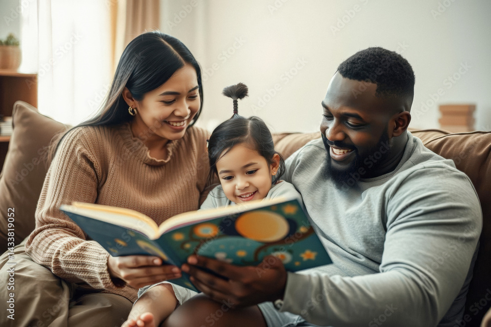 Happy Family Reading a Story Together