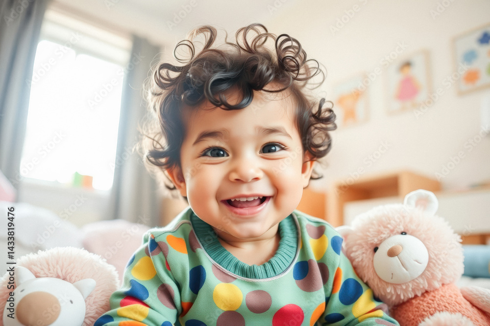 Joyful Baby Girl with Colorful Clothing
