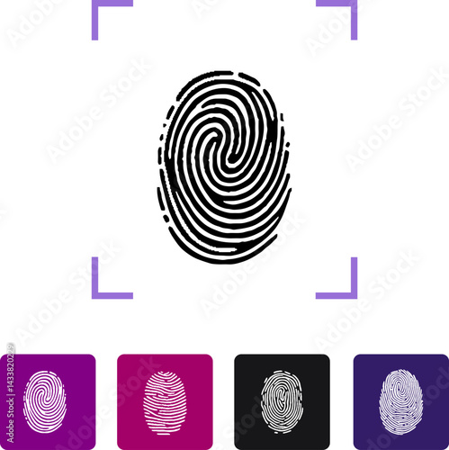 Thumb print for access. Personal property thumbprint pattern. Identity detection. Biometric identification. Vector
