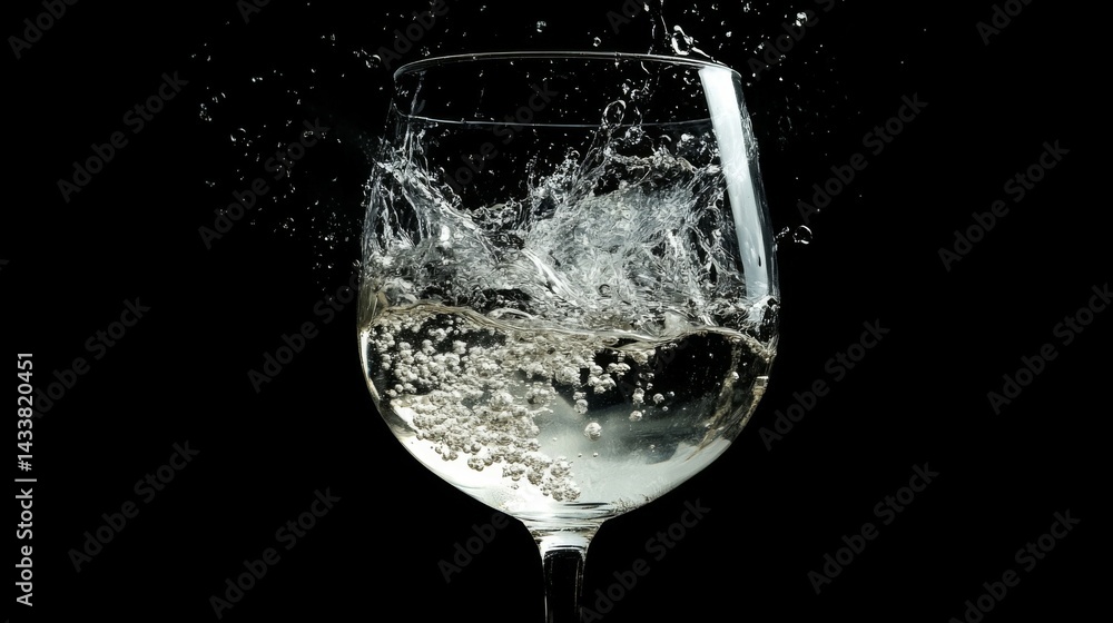 Water Splash in Wine Glass on Black Background Water Splash in Wine Glass on Black Background