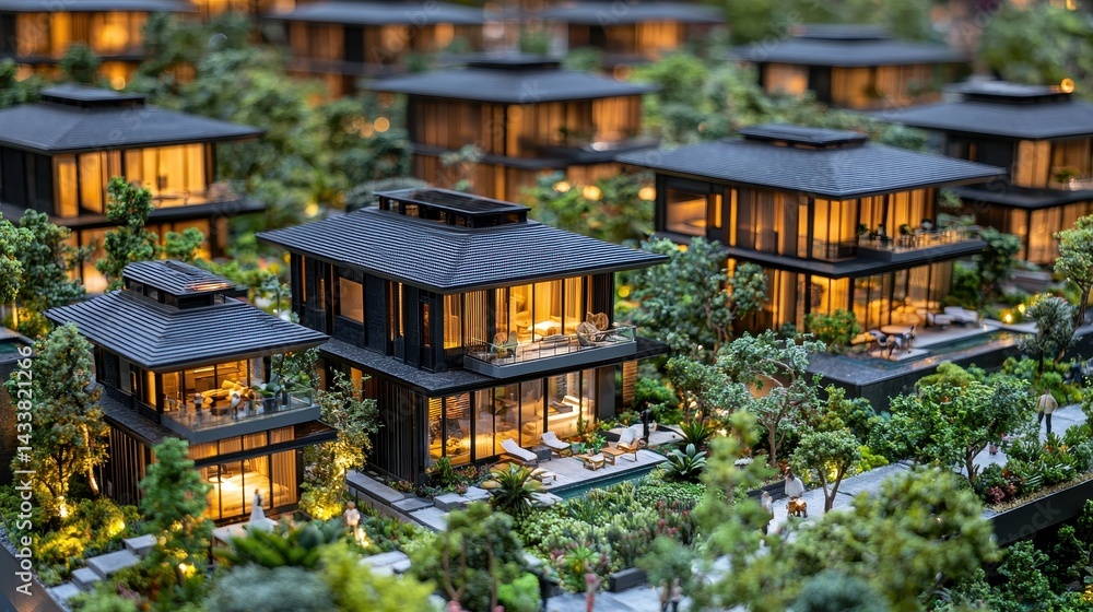 Elegant Modern Architecture Model with Lush Green Landscaping Elegant Modern Architecture Model with Lush Green Landscaping