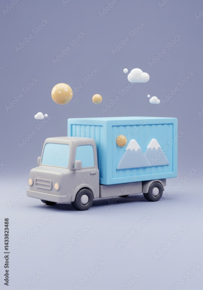 Playful cartoon truck delivering joy, a charming 3D illustration against a soft pastel backdrop Playful cartoon truck delivering joy, a charming 3D illustration against a soft pastel backdrop