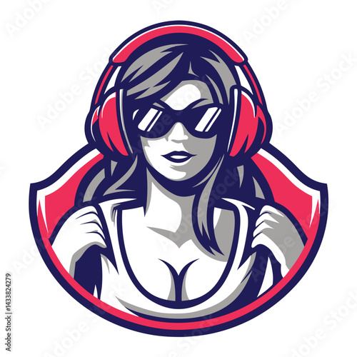 Cool girl with headphones and sunglasses