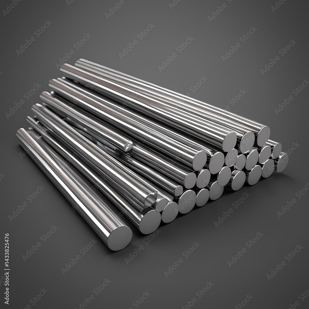 Stainless Steel Round Bars. 3D rendering isolated on transparent background Stainless Steel Round Bars. 3D rendering isolated on transparent background