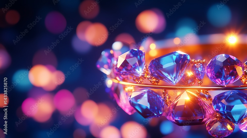Sparkling gems with colorful bokeh background create a vibrant effect. Sparkling gems with colorful bokeh background create a vibrant effect.