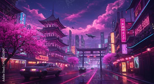 Neon Sakura Dreamscape AI Generated