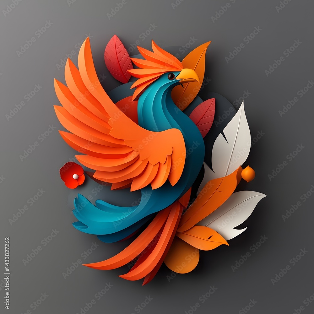 Fototapeta premium Vibrant 3D of a Mythical Phoenix Flame Shield