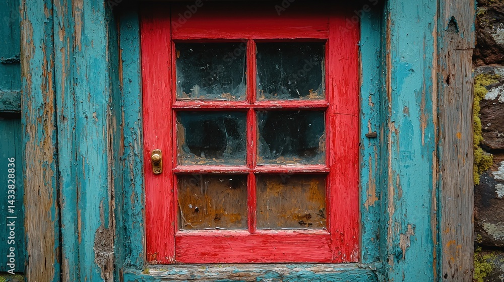 Rustic Red Window in Weathered Teal Frame Rustic Red Window in Weathered Teal Frame