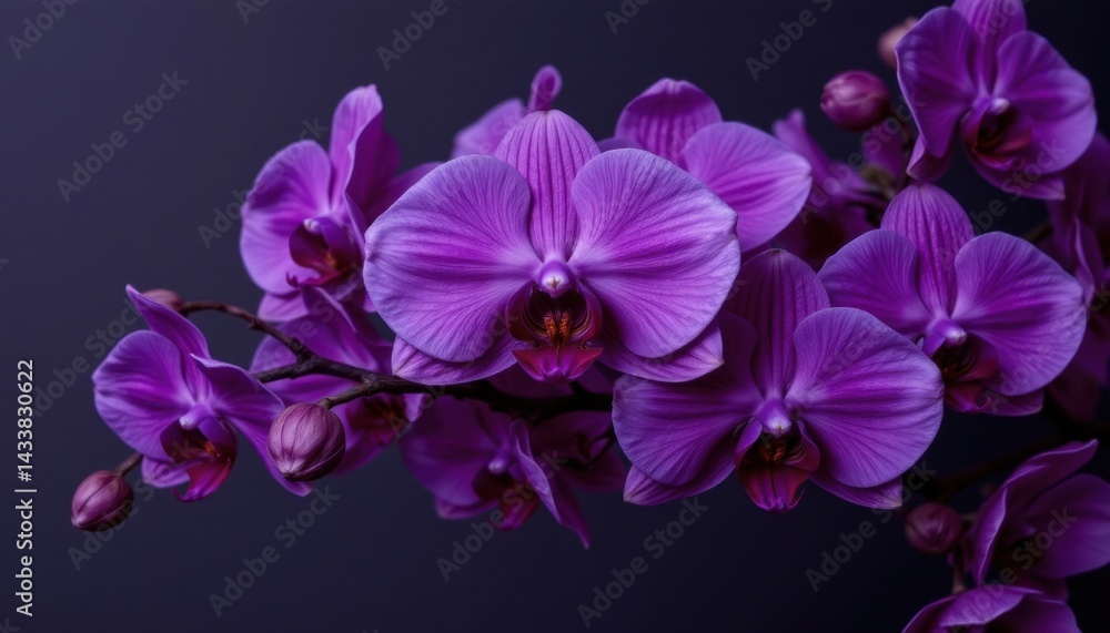 Obraz premium Vibrant Purple Orchid Flowers on Dark Background in Artistic Display