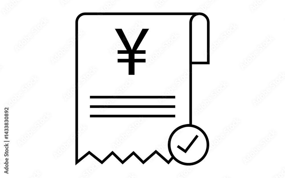 Fototapeta premium Receipt image with Yen symbol, Yen symbol receipt vector image, png receipt image with Yen symbol.