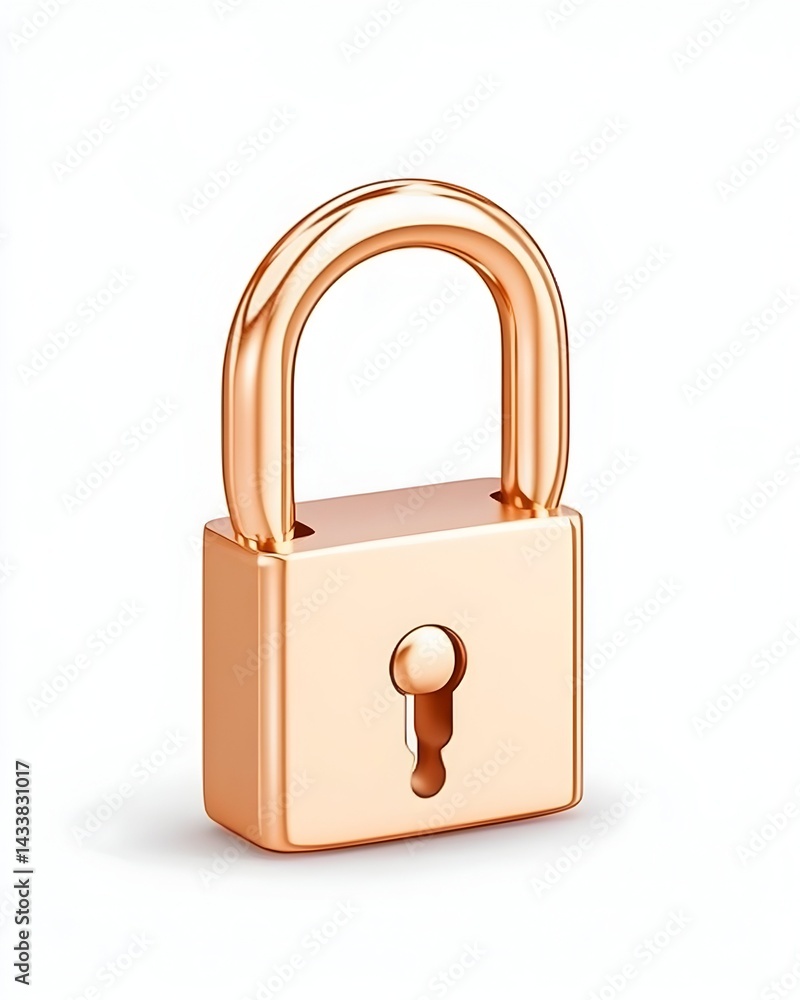 Naklejka premium Rose gold padlock, shiny, metallic, closed, isolated on white