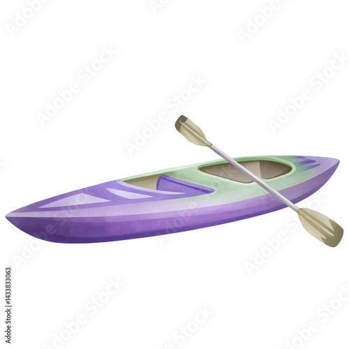 Obraz na płótnie Kayak with paddle in purple and green colors isolated on transparency background w salonie