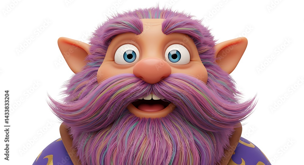 Fototapeta premium Cheerful Cartoon Elf with Rainbow Beard: A 3D Rendered Image