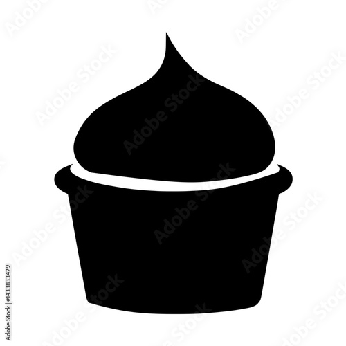 Minimalist black silhouette of a soufflé rising in a ramekin