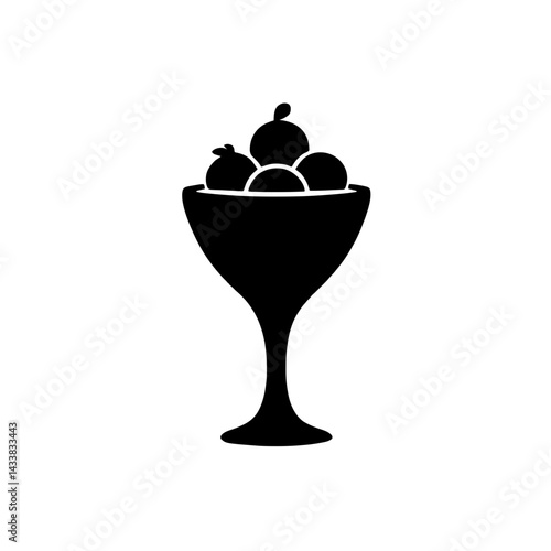 Minimalist black silhouette of a parfait glass with layered fruit and cream