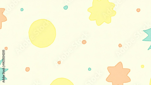 Cute summer background with pastel stars and sun shapes