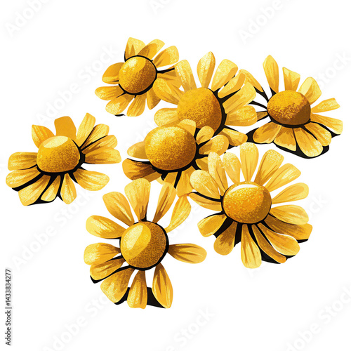 Obraz na płótnie Yellow daisy flowers with bright petals and textured centers in cheerful arrangement w salonie
