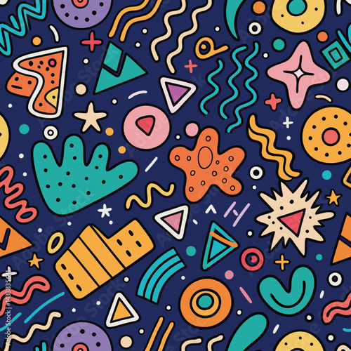 Abstract doodle pattern with vibrant shapes