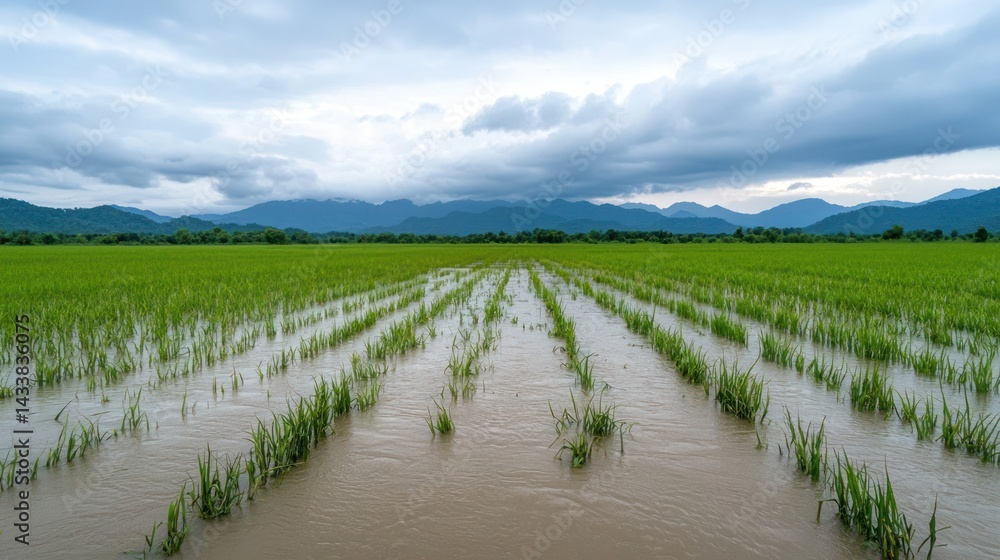 Flooding and inundation disasters impacting agricultural fields in nongkhai thailand - gigapixel quality image Flooding and inundation disasters impacting agricultural fields in nongkhai thailand - gigapixel quality image
