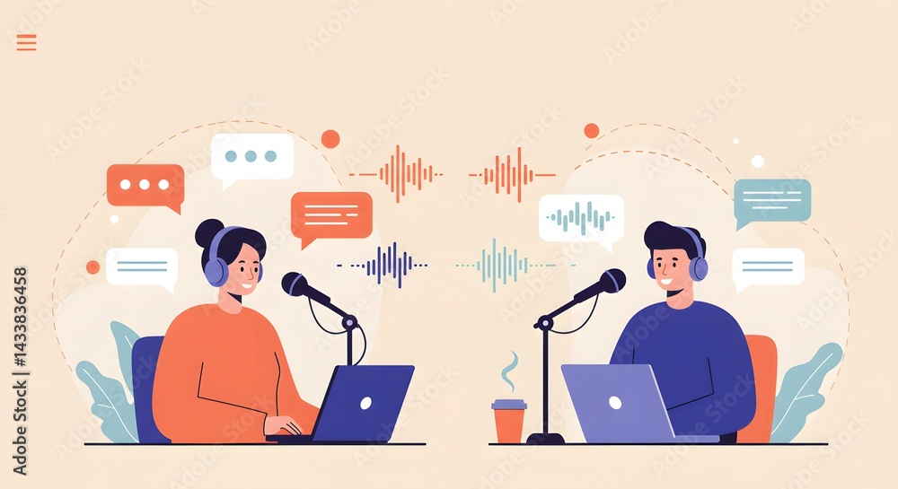 Podcast Hosts: A Modern Flat-Style Illustration Podcast Hosts: A Modern Flat-Style Illustration