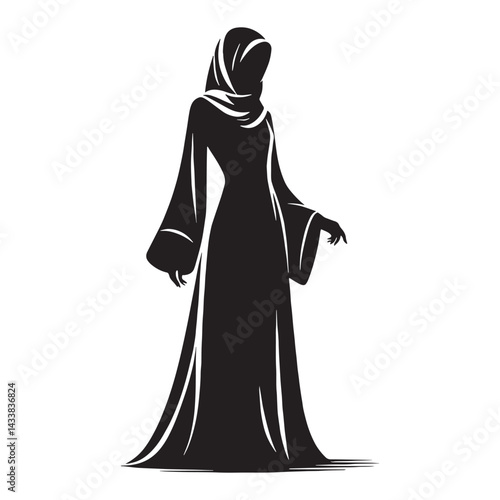 Stylish Abaya silhouette, modest fashion elevated – Abaya illustration – Minimalist Abaya vector – Ladies dress silhouette

